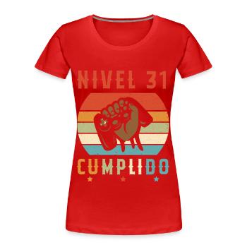 Niveau 31 Complet - T-shirt bio Premium Femme - rouge - Devant - Mia (176cm)
