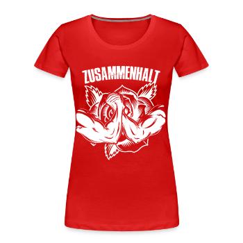 zusammenhalt mit rose in weiss - Frauen Premium Bio T-Shirt - Rot - Vorne - Mia (176cm)