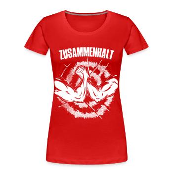zusammenhalt in Weiss mit Bizeps - Frauen Premium Bio T-Shirt - Rot - Vorne - Mia (176cm)