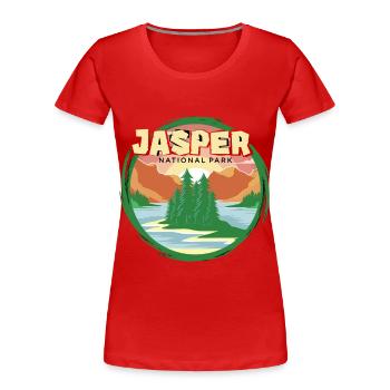 Jasper Canada Alberta Souvenir Campin - T-shirt bio Premium Femme - rouge - Devant - Mia (176cm)