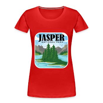 Parc national de l’Alberta, Jasper Canada, Souvenir Campi - T-shirt bio Premium Femme - rouge - Devant - Mia (176cm)