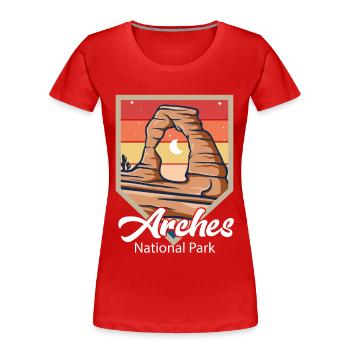 Arches National Park Souvenir Moab Utah Camping - T-shirt bio Premium Femme - rouge - Devant - Mia (176cm)