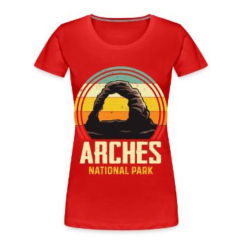 Arches National Park Randonnée Utah Canyon Rocks Souv - T-shirt bio Premium Femme - rouge - Devant - Mia (176cm)