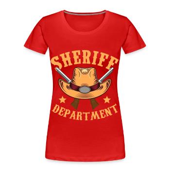 Sheriff Department Cowboyhut Revolver Sheriffstern - Frauen Premium Bio T-Shirt - Rot - Vorne - Mia (176cm)