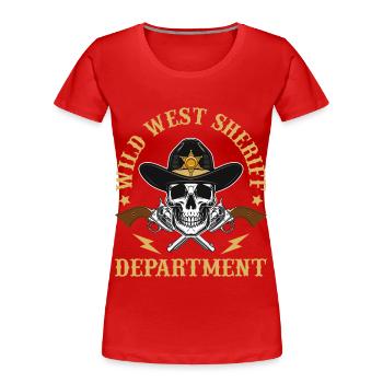 Sheriff West Department Skull Pistols Sheriffstern - Frauen Premium Bio T-Shirt - Rot - Vorne - Mia (176cm)
