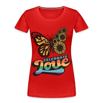 Love Sunflower Butterfly Motivational Quote with B - Frauen Premium Bio T-Shirt - Rot - Vorne - Mia (176cm)