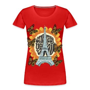 Eiffel Tower-Sunflower-Paris-Butterfly-Frenchman - Women's Premium Organic T-Shirt - red - Front - Mia (176cm)