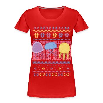Jellyfish Ugly Sweater Ocean Life Underwater - Women's Premium Organic T-Shirt - red - Front - Mia (176cm)