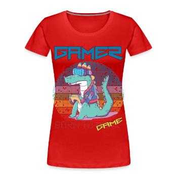 Funny Gamer Video Games Born To Gaming Retro - Frauen Premium Bio T-Shirt - Rot - Vorne - Mia (176cm)