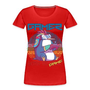 Gamer Cute Penguin Video Games Born To Gaming - Frauen Premium Bio T-Shirt - Rot - Vorne - Mia (176cm)