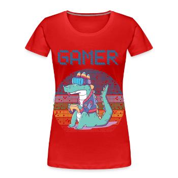 Gamer Jeux vidéo rétro Jeux vintage Funny Croco - T-shirt bio Premium Femme - rouge - Devant - Mia (176cm)
