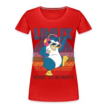 Root Party Penguin Retro Linux Cool Nerd Programme - Frauen Premium Bio T-Shirt - Rot - Vorne - Mia (176cm)