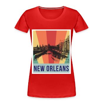 New Orleans Souvenir Carnaval Bourbon Street Louis - T-shirt bio Premium Femme - rouge - Devant - Mia (176cm)