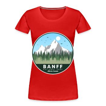 Randonnée souvenir du parc national Banff de l’Alberta - T-shirt bio Premium Femme - rouge - Devant - Mia (176cm)