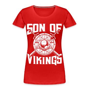 Sohn des Wikingers Axtkrieger Walhalla Warriors My - Frauen Premium Bio T-Shirt - Rot - Vorne - Mia (176cm)