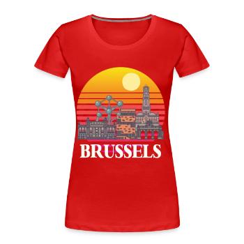 Brussels Skyline Science Atomic nucleus Physics Atom - Women's Premium Organic T-Shirt - red - Front - Mia (176cm)