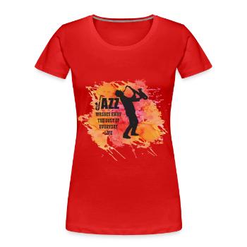 Musik Jazz Musikanten Saxophon Orchester Musiker - Frauen Premium Bio T-Shirt - Rot - Vorne - Mia (176cm)