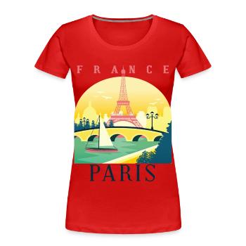 Ich liebe Paris und Eiffelturm Bonjour aus Frankre - Frauen Premium Bio T-Shirt - Rot - Vorne - Mia (176cm)