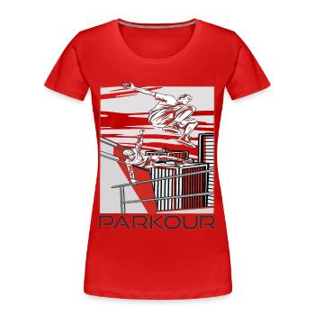 Parkour Warnung Über alles springen Laufen Springe - Frauen Premium Bio T-Shirt - Rot - Vorne - Mia (176cm)