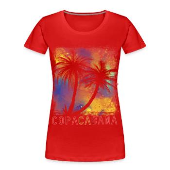 Palme Buntes Copacabana-Paradies Rio-Strand-Ozean - Frauen Premium Bio T-Shirt - Rot - Vorne - Mia (176cm)