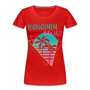 Honolulu Hawaii Palmen Retro Ocean Surfing - Frauen Premium Bio T-Shirt - Rot - Vorne - Mia (176cm)