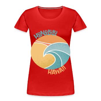 Honolulu Surfing Palmen Hawaii Urlaub Ozean - Frauen Premium Bio T-Shirt - Rot - Vorne - Mia (176cm)