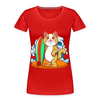 Surfboard Cat Lovers Surfers - Women's Premium Organic T-Shirt - red - Front - Mia (176cm)