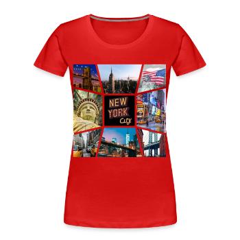 New York City USA America City Skyline Collage - Women's Premium Organic T-Shirt - red - Front - Mia (176cm)