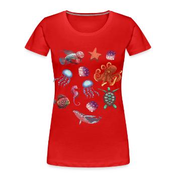 Saison des poissons Animal marin Mer - T-shirt bio Premium Femme - rouge - Devant - Mia (176cm)