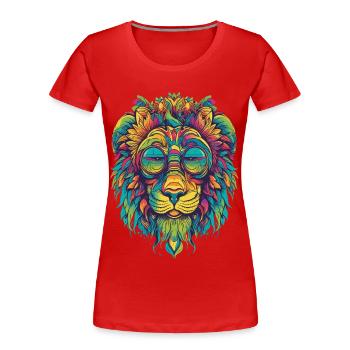 Lion coloré LSD Psychédélique Design High - T-shirt bio Premium Femme - rouge - Devant - Mia (176cm)