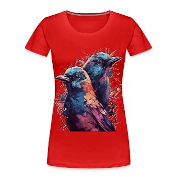 Haute Gloss Design Oiseaux Oiseaux Oiseau Couple Coloré - T-shirt bio Premium Femme - rouge - Devant - Mia (176cm)