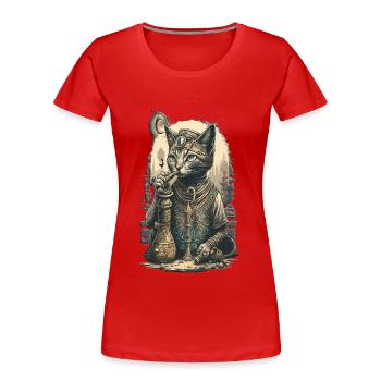Egypt Cat Smoke with hookah Amazing Design - Frauen Premium Bio T-Shirt - Rot - Vorne - Mia (176cm)