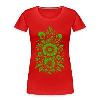 Schönes grünes Blumenmuster - Frauen Premium Bio T-Shirt - Rot - Vorne - Mia (176cm)