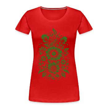 Schönes grünes Blumenmuster - Frauen Premium Bio T-Shirt - Rot - Vorne - Mia (176cm)