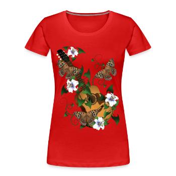 Gitarre mit Blumen und Schmetterlinge - Frauen Premium Bio T-Shirt - Rot - Vorne - Mia (176cm)
