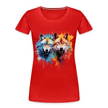 Zwei Wölfe - Frauen Premium Bio T-Shirt - Rot - Vorne - Mia (176cm)