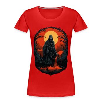 Gruseliger Halloween Sensenmann Grim Reaper - Frauen Premium Bio T-Shirt - Rot - Vorne - Mia (176cm)