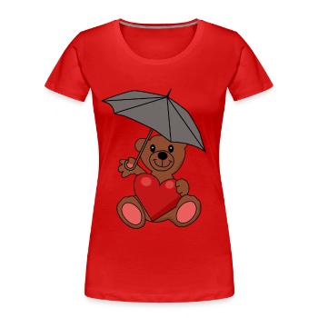 Teddy Bear in Love Heart Umbrella Romance - Women's Premium Organic T-Shirt - red - Front - Mia (176cm)