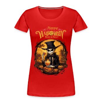 Boire ou traiter drôle Joyeux monstre d’Halloween - T-shirt bio Premium Femme - rouge - Devant - Mia (176cm)