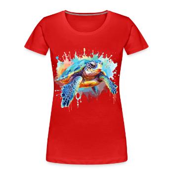 Tortue, tortue aquarelle, splash - T-shirt bio Premium Femme - rouge - Devant - Mia (176cm)
