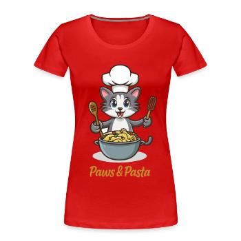 Paws and Ramen Lustige Katzen Tier Sprüche - Frauen Premium Bio T-Shirt - Rot - Vorne - Mia (176cm)
