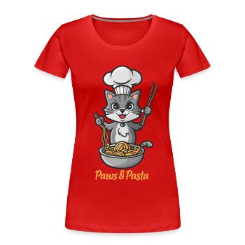 Paws and Pasta Lustige Katzen Tier Sprüche - Frauen Premium Bio T-Shirt - Rot - Vorne - Mia (176cm)