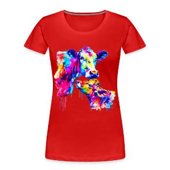Vache avec veau - T-shirt bio Premium Femme - rouge - Devant - Mia (176cm)