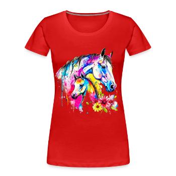 Pferd mit seinem Fohlen - Frauen Premium Bio T-Shirt - Rot - Vorne - Mia (176cm)