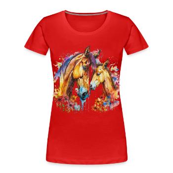Pferd mit seinem Fohlen - Frauen Premium Bio T-Shirt - Rot - Vorne - Mia (176cm)