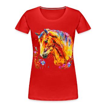 Pferd mit seinem Fohlen - Frauen Premium Bio T-Shirt - Rot - Vorne - Mia (176cm)