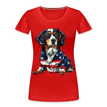 Bouvier bernois 4 juillet Drapeau américain - T-shirt bio Premium Femme - rouge - Devant - Mia (176cm)