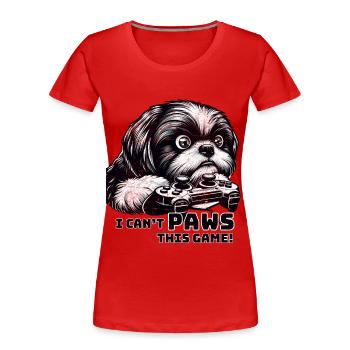 ShihTzu-Liebhaber, Computerspiel-Freak, Gamer - Frauen Premium Bio T-Shirt - Rot - Vorne - Mia (176cm)