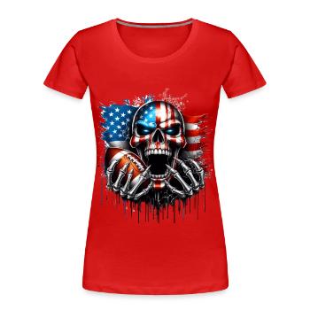 Patriotisches Totenkopf-Design American Football - Frauen Premium Bio T-Shirt - Rot - Vorne - Mia (176cm)