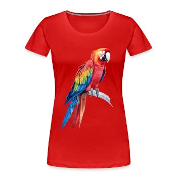 Watercolour Colorful Scarlet Macaw Parrot Bird - Women's Premium Organic T-Shirt - red - Front - Mia (176cm)